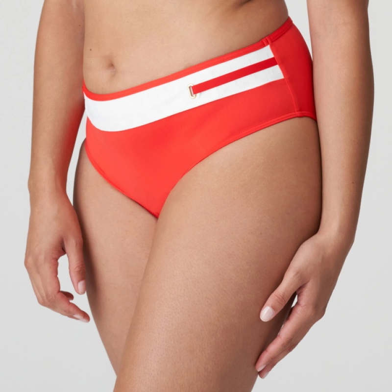 White / Red Prima Donna Swim Istres Bikini Bottoms | 0641-VKRFD